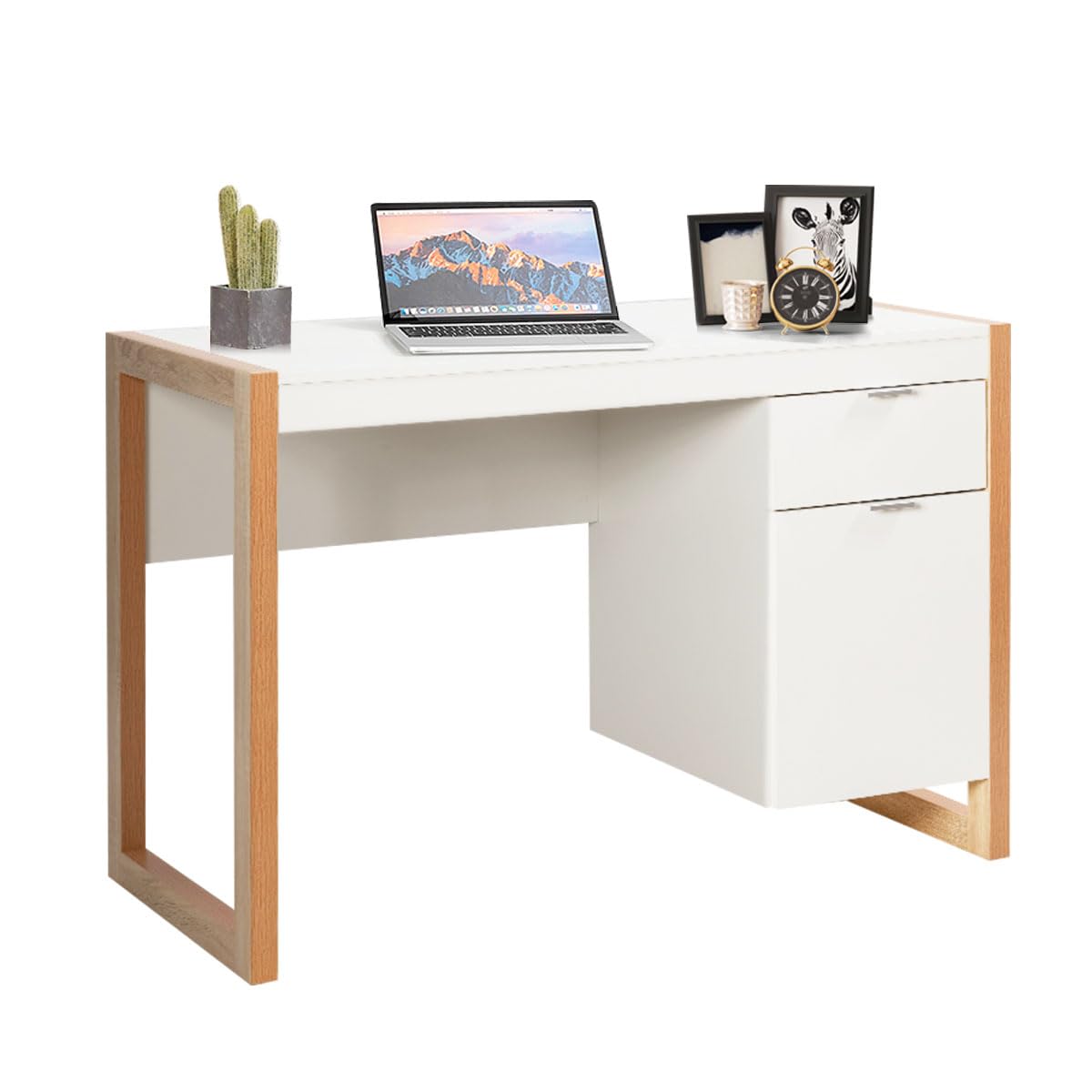 LIFEZEAL Scrivania con cassetti, moderna scrivania per PC, scrivania da ufficio, 112,5 x 50 x 75 cm, scrivania da lavoro per ufficio, studio, soggiorno, scuola