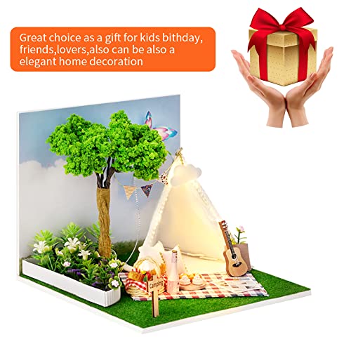 DIY Puppenhaus Kit handmontiertes Holzspielzeug Modell mit Staubschutz, Miniatur mit Möbeln, kreative Raumidee… – Bild 8