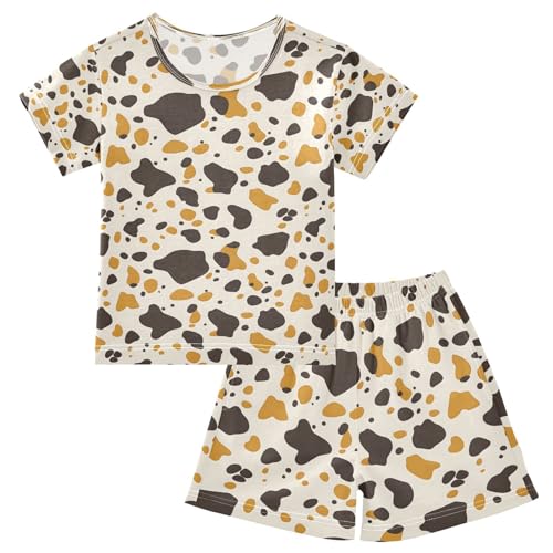 ALAZA Cow Black Print Pajamas Set Short Sleeve Cotton Sleepwear Summer Pjs 2 Piece 5-14Y