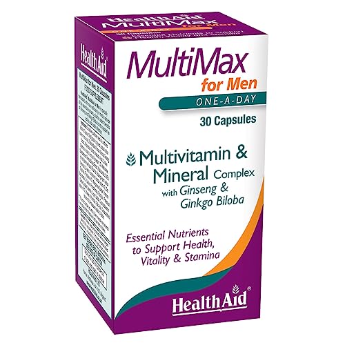 HealthAid MultiMax for Men |30 Vegetarian Liquid fill Capsules| With Ginseng, Zinc | 12 Vitamins & 8 Minerals | For Daily Energy, Stamina & Immunity