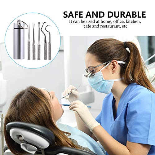EXCEART-6pcs-Mini-Metal-Toothpick-Holder-Tool-Kit-Reusable-Floss-Tooth-Picks-Set-Portable-Travel-Toothpick-Scraper-Stainless-Steel-Dental-Picks-for-Outdoor-Picnic-Camping