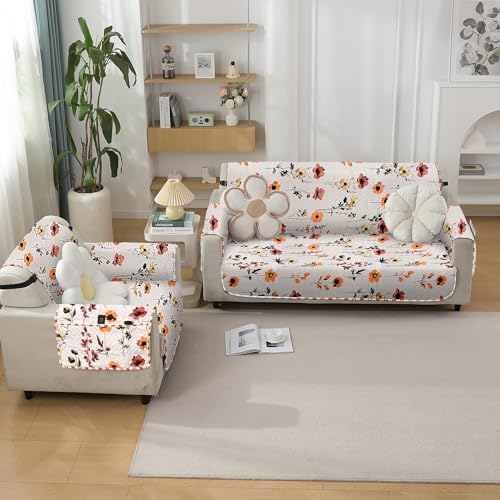 Image of Amazon Basics Printed Quilted Reversible Sofa Topper | 1 Seater | 175Cm X 60Cm | 325 GSM | Color - Red, Polyester Blend