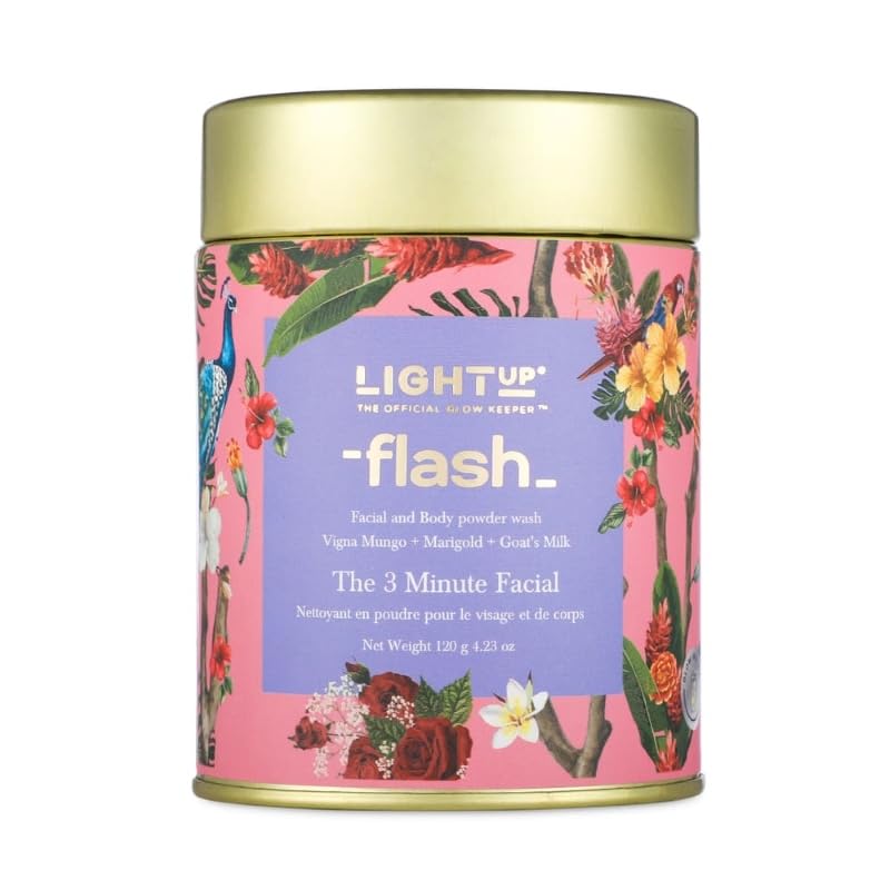 Light Up Flash Face & Body Brightening Ubtan - 3 Minute Facial,Goat's Milk,Marigold,Hibiscus,Rose,Guava & Vitamin C: Instant Glow,Tan Removal,Gentle Exfoliation,Natural Radiance,Bridal - 50 gm Scrub
