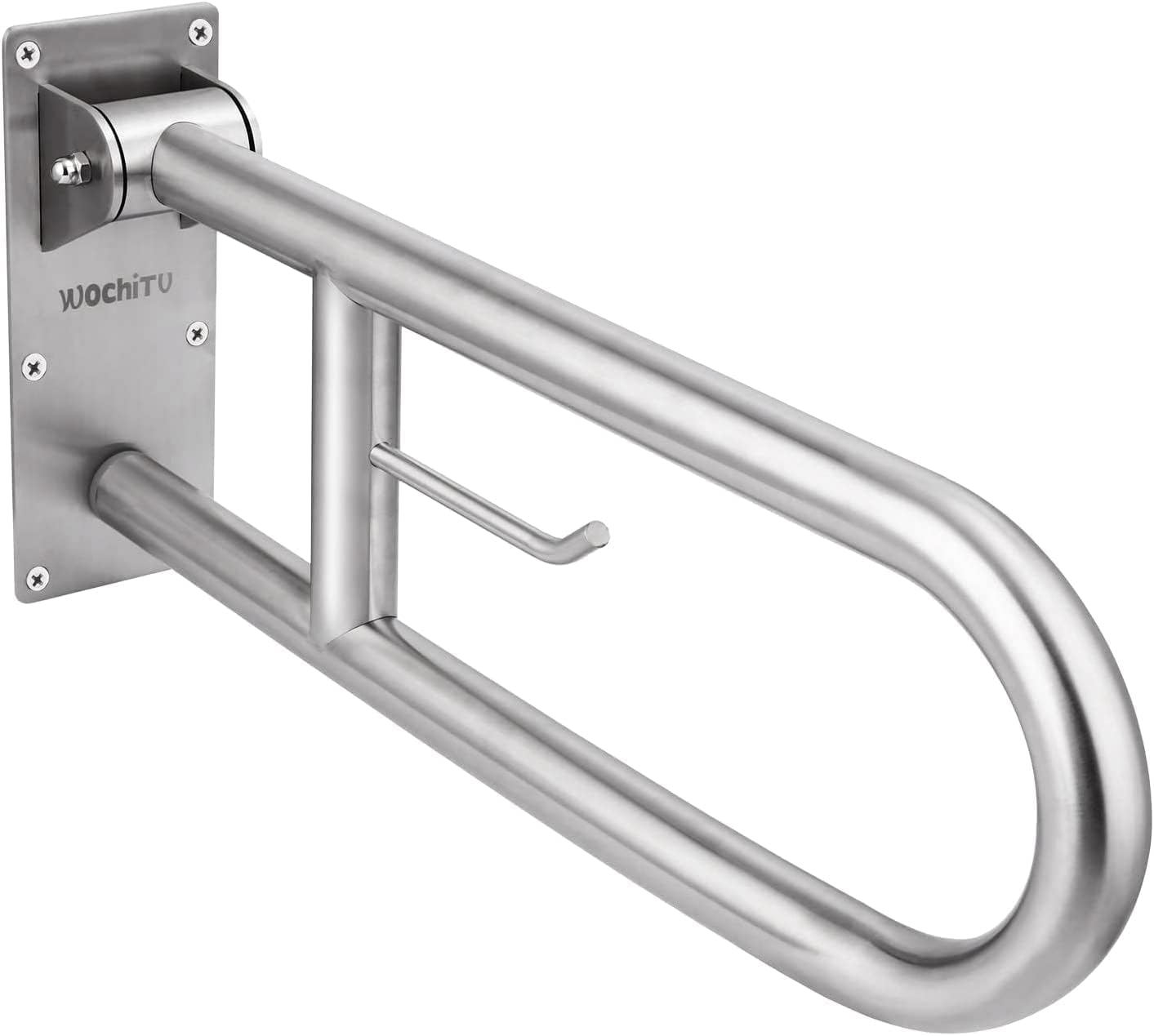 WochiTV Stainless Toilet Safety Rails, Handicap Grab Bars for Elderly, Steel Flip-Up Bathroom Grab Bar with Paper Holder, Stainless Steel Toilet Arms Handicapped Assist Medical Accessories 23.6 INCH