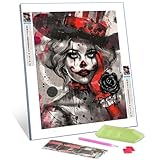 Tucocoo 5D Diamond Painting Kits for Adults, Black Red Clown Full Drill Round Diamond Cross Stitch Diamond Easy Painting by Number Kits Joker Avatar Gothic Style for Home Decor and Gift 12x16 inch