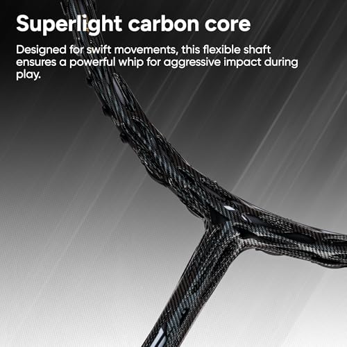 Image of Hundred Nitrix 10 Badminton Racket (Strung) | Carbon Fiber Frame | Head-Heavy Attacking Racket | Flexible Shaft for Powerful Smashes | Max Tension 30 lbs | Full Cover Included