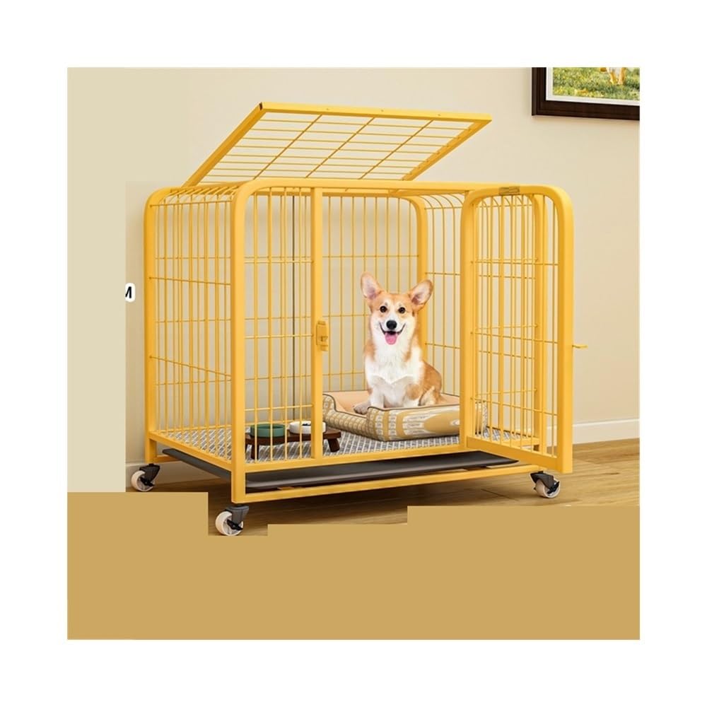 Gabbia per cani Trasportino for cani giallo con ruote for uso interno, for animali domestici, spesso, adatto for di taglia media fino a 30 libbre Per uso domestico