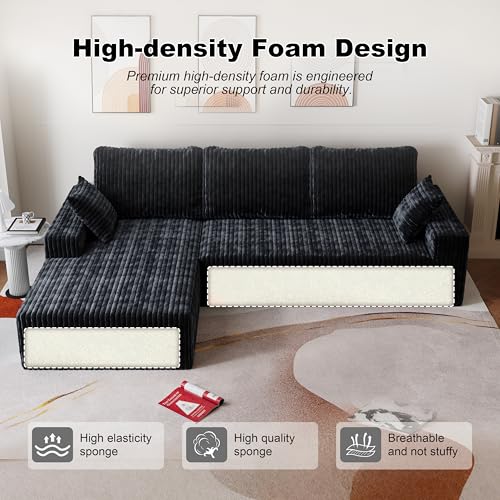 Image of Modular Sectional Sofa Couches L-Shape Couch 3 Seat Modular Sofa Memory Foam Sectional Couches for Living Room (Black, 108 inch+Left Chaise)
