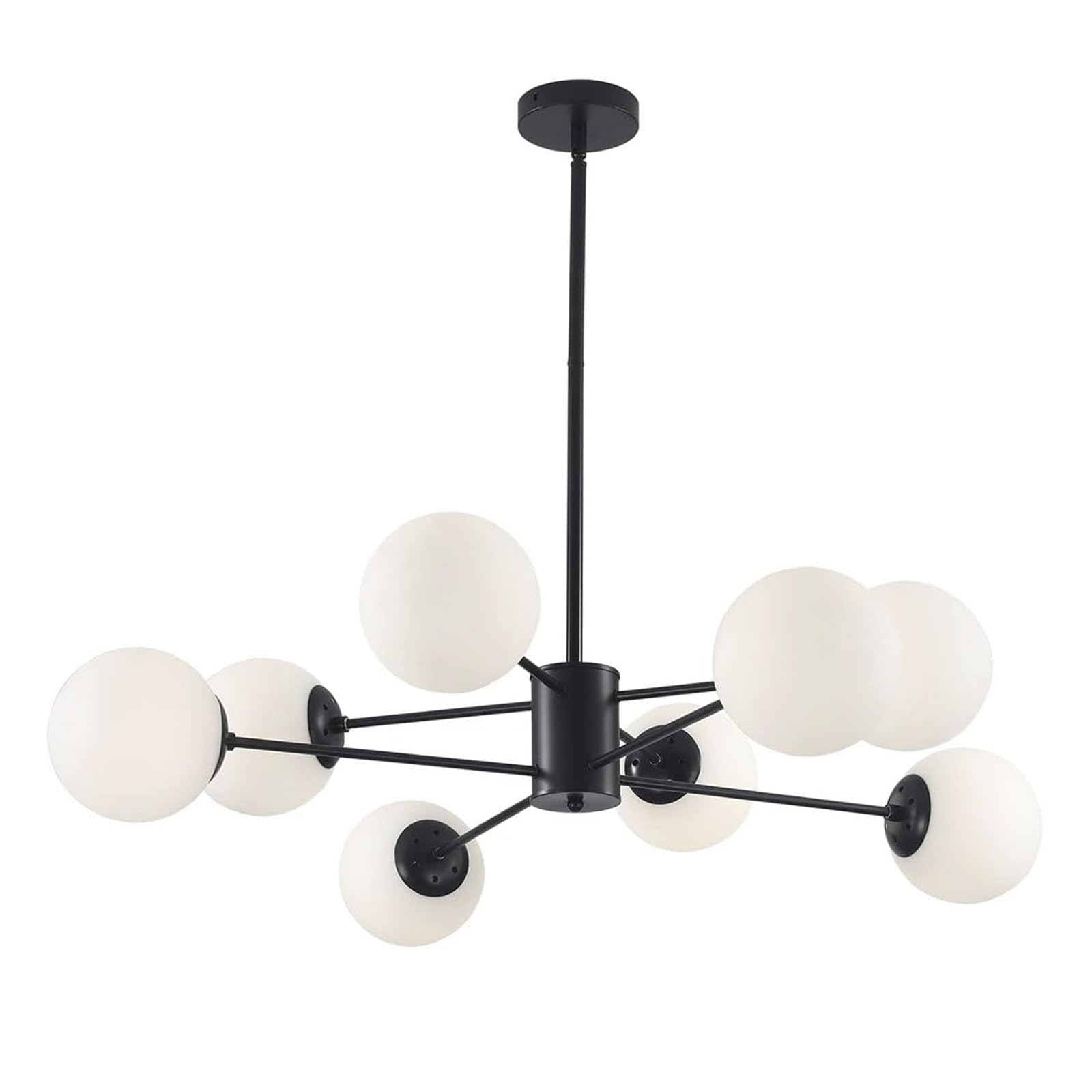 LYMSXAZOU Chandelier Glass Globe Mid Century Modern Pendant Lights Black Ceiling Hanging Light Fixture With Smoke Gray Shade Chandeliers For Kitchen Island Living Dining Bedroom (Color