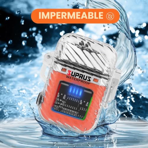 Miniatura 4 de SUPRUS Encendedor luminoso, 3 modos de linterna, resistente al viento, impermeable, encendedor eléctrico, recargable de doble arco de plasma con silbato de emergencia y cable