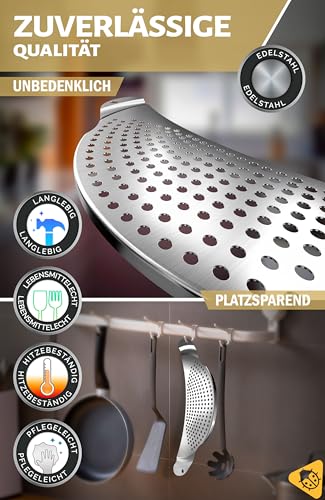 Foto von Menz Nudelsieb - Abgiesshilfe für Töpfe und Pfannen bis Ø 26 cm, stabiles Nudelsieb Edelstahl rostfrei, Abtropfsieb, flache Abgießhilfe ideal für Pasta und Kartoffeln