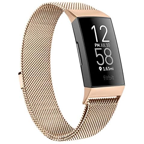 Demark Metal Replacement Strap Compatible with Fitbit Charge 3 Strap/Fitbit Charge 4 Strap, Adjustable Stainless Steel Wirst Band for Women Man, Small Large (Rose Gold, S) Cover