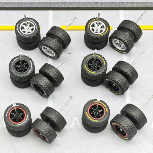 1/64 Wheels and Tires for Off-road Vehicles,with Print on the Tire Skin,Upgraded Mainline Cast Model Car,Diameter is14mm/0.55in,6 Sets Different Styles a Pack (TOT722-27)