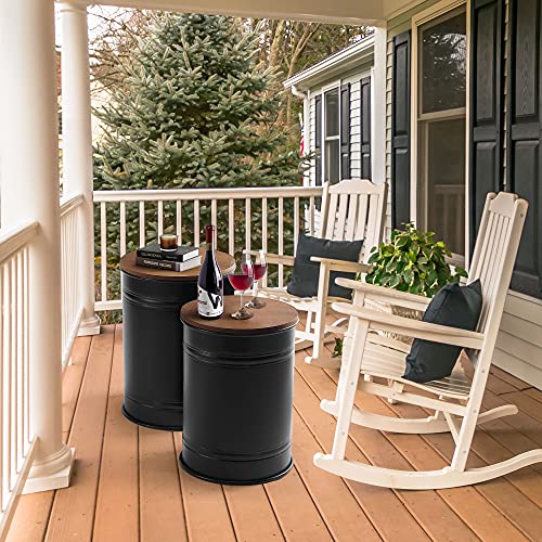 RUSTOWN-Farmhouse-Accent-Side-Table-Rustic-Storage-Ottoman-Seat-Stool-Galvanized-Antique-Metal-End-Table-Box-Bin-with-Round-Wood-Lid-Coffee-or-Cocktail-Table-Nesting-Pieces-Two-Black RUSTOWN Farmhouse Accent Side Table Rustic Storage Ottoman Seat Stool Galvanized Antique Metal End Table Box Bin with Round Wood Lid Coffee or Cocktail Table Nesting Pieces Two Black