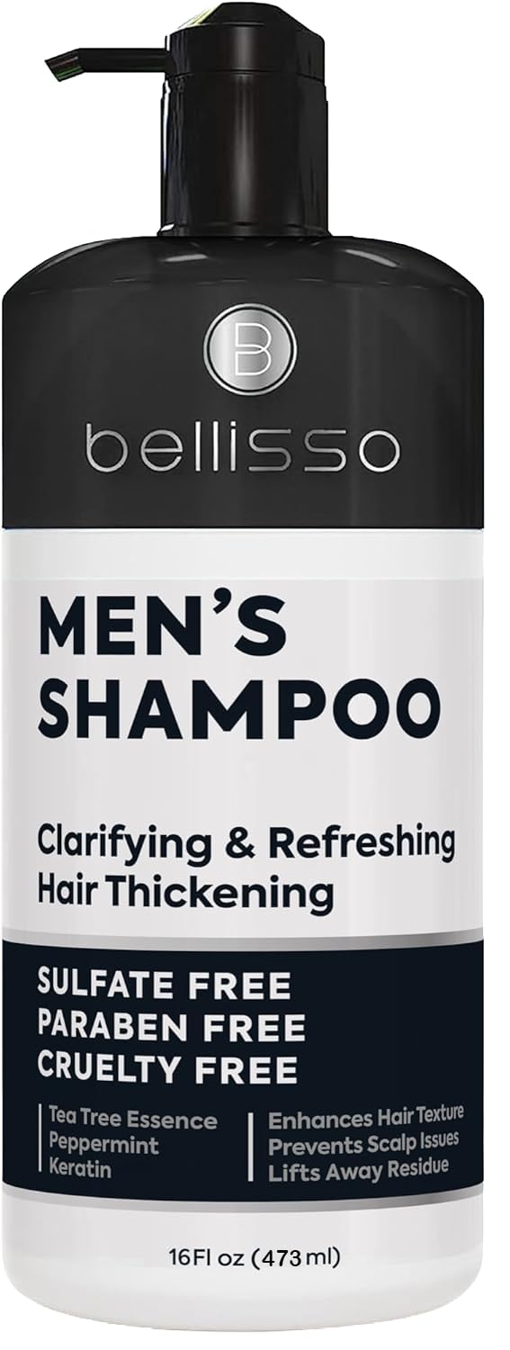 Shampoo for Men - Tea Tree Oil and Peppermint - Sulfate Free, Paraben Free - Clarifying, Refreshing, Volumizing & Moisturizing Hair Thickening Formula - Ideal for Oily Hair, Dry Scalps and Build Up
