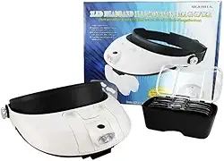 Super Lupa De Cabeça Com LED Profissional 2LEDs + 5 Lentes De Aumento + 3 Pilhas Aro Ajustável