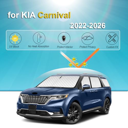 Image of KMF Full Window Sun Shade Custom Fit for Kia Carnival 2022-2025 Accessories, Privacy Car Window Covers Sunshade for Windshield Side Rear, UV Block and Blackout for Car Camping /Baby
