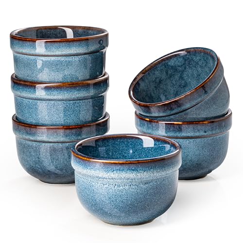 Souffle - Moldes de porcelana para 6 personas, 180 ml, mini esmalte reactivo, cuencos de postre de porcelana, aptos para horno y microondas