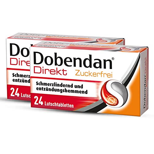 Doppelpack DOBENDAN Direkt Zuckerfrei Lutschtabletten bei starken Halsschmerzen & Schluckbeschwerden 2x 24 Tabletten