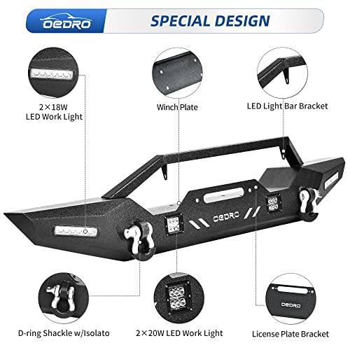 Image of OEDRO Front Rear Bumper Combo Fits for 07-18 Jeep Wrangler JK JKU Unlimited