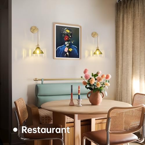 Image of Shenmoyl Vintage Wall Sconce with Green Lily of the Valley Shade Pattern Glass Adjustable Chain Retro Gold Wall Mounted Light, Modern Wall Lamp Fixtures Decor for Bedside Bedroom Indoor Doorway