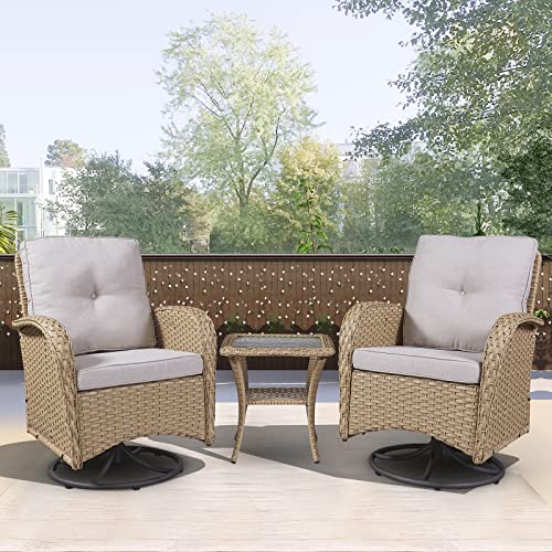 Rilyson Wicker Rocking Chair Swivel Chairs – 6 Piece Rocker Patio Furniture Set Rattan Rocking Bistro Sets With Glass Top Side Table For Outdoor Porch Deck Garden Backyard(Yellow/Beige) #TOP7