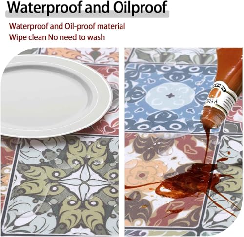Fitted Vintage Round Tablecloth for 36-44" Tables Earthy Stain Resistant Vinyl Mantel Para Mesa Redonda Apartment Kitchen Organizers Camping Picnic List Women Men Cool Practical Gift Ideas