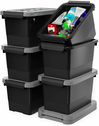 Miniatura 8 de WYT Paquete de 6 contenedores de almacenamiento de plástico transparente de 17 cuartos con tapa y hebillas de cierre, caja organizadora apilable con