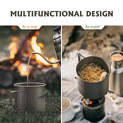 Lixada Titanium Topf Camping Tragbar Titan Wasser Tragbar Becher Tasse Klappgriff(300 ml,350 ml,420ml,550 ml,650 ml,750ml)