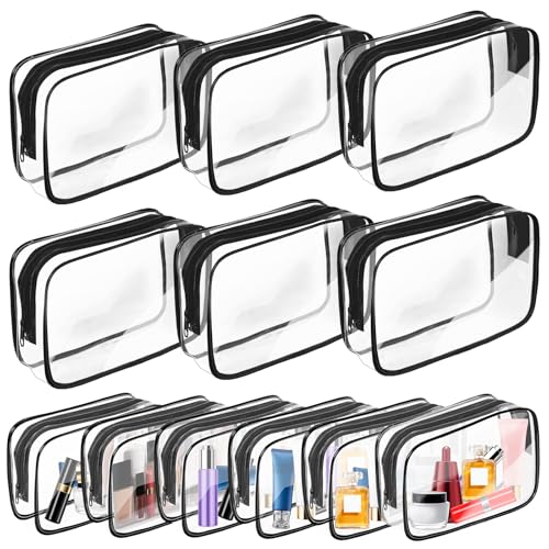 AURUZA Clear Makeup Bag, TSA Approved Cosmetic Travel Toiletry Organizer, Quart Size Carry On Compliant, Water Resistant Airport Airline Essentials