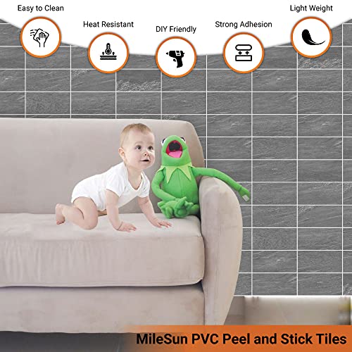 Milesun 100 Piece Peel And Stick Pvc Backsplash Tile, 3 Inch X 6 Inch Sand Stone Design Stick On Tiles For Backsplash Kitchen, Bathroom, Laundry Room, Camper, Fireplace (Dark Sand Stone) #TOP6