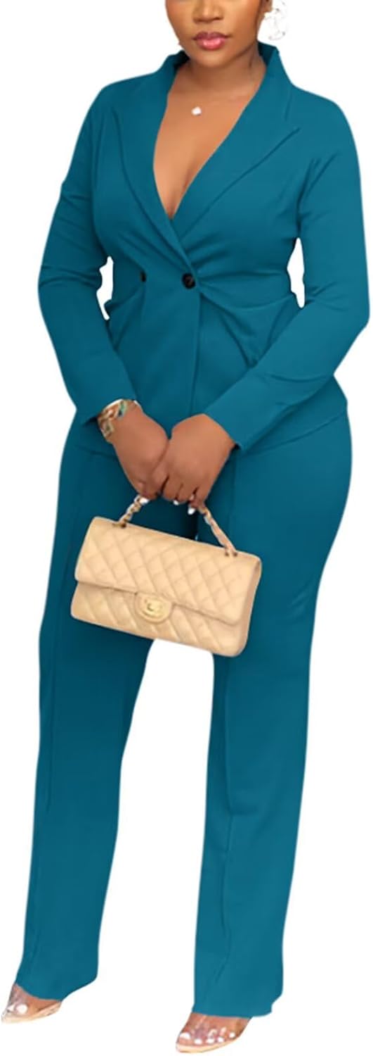 Kafiloe Women Double Breasted Blazer Pants Suit 2 Piece Outfits image 5