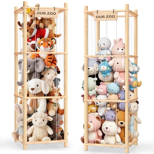 Image of Woodure Stuffed Animal Storage & Organizer, Wooden Cute Zoo Toy Holder for Toddler Rooms, Playrooms & Bedrooms(2pcs)