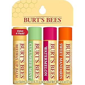 Burt’s Bees Lip Balm Multipack, Lip Balm Set With Beeswax, Cucumber Mint, Watermelon, Sweet Mandarin, Freshly Picked, 4×4.25g
