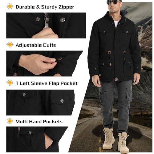 CHEXPEL Men's Thick Winter Jackets with Hood Fleece Lining Cotton Military Jackets Work Coats with Cargo Pockets Outwear4