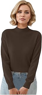 2025 - Jersey de otoño para mujer Elegante Manga Larga Color Sólido Cálido Otoño E Invierno Jersey Lana Cuello Alto Mujer
