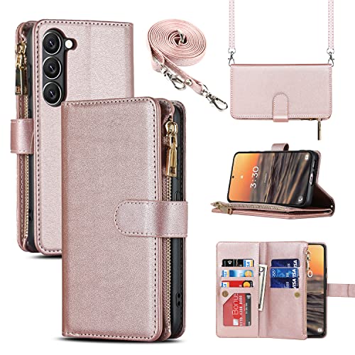 Cavor for Samsung S23 Case Wallet,for Samsung Galaxy S23 Wallet Case,Phone Case for S23 Crossbody Case with Strap,Leather Kickstand Zippe Pocket Shockproof Cover,Rose Gold by Cavor - Used condition - CA$9.91