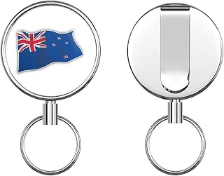New Zealand Waving Flag Round ID Badge Key Card Tag Holder Badge Retractable Metal Reel Badge and Key Holder with Belt Clip