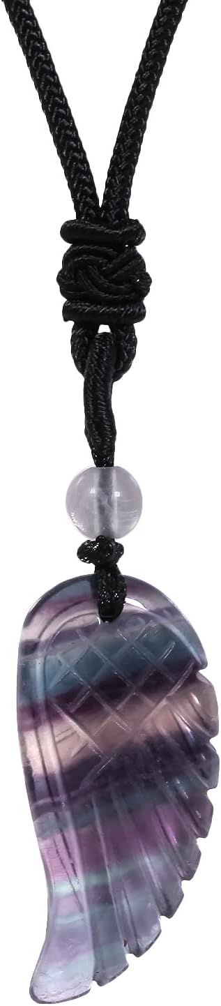 TUMBEELLUWA Angel Wing Healing Crystal Necklace - Carved Chakra Quartz Pendant with Adjustable Cord, Unisex Amulet Jewelry