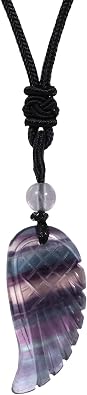 TUMBEELLUWA Dainty Angel Wings Healing Crystal Necklace for Women Men | Symbol of Guardian & Protection, Worry Stone Necklace, Adjustable Nylon Cord, Lucky Charm Amulet, Daily Wear, Spiritual Gift