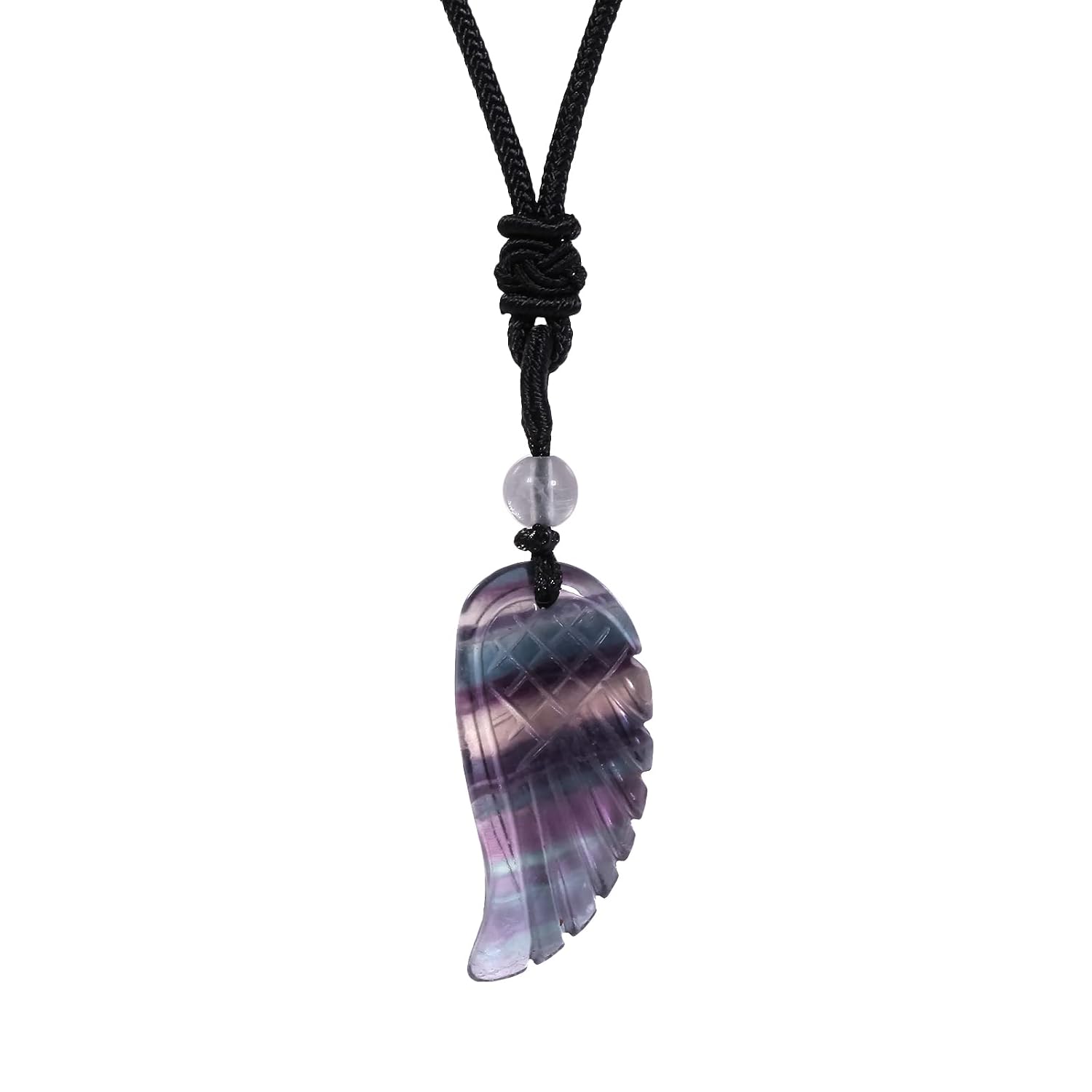 TUMBEELLUWA Carved Stone Dainty Angel Wing Necklace Chakra Quartz Pendant with Cord Amulet Healing Crystal Jewelry for Unisex