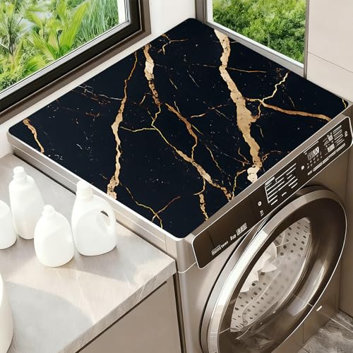 Image of Washer Dryer Top Cover Mat, Non-Slip Laundry Room Decor, Laundry Room Kitchen Appliance Decor Protector Universal 23.6 inchx19.7 inch (Black Marble)