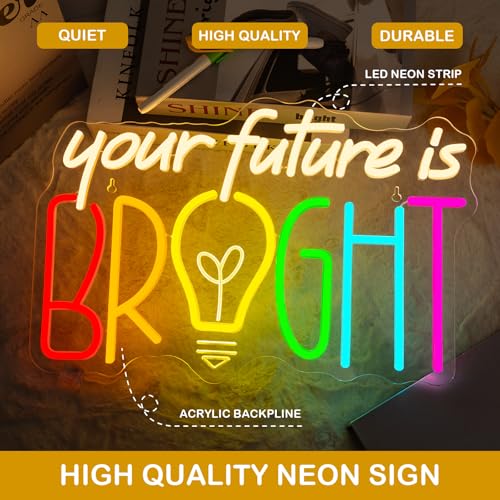 Image of Horseneon Your Future Is Bright Classroom Neon Sign Student Motivational LED Wall Decor for Schools, Teacher Gifts & Study Areas, USB-Powered with Adjustable Brightness