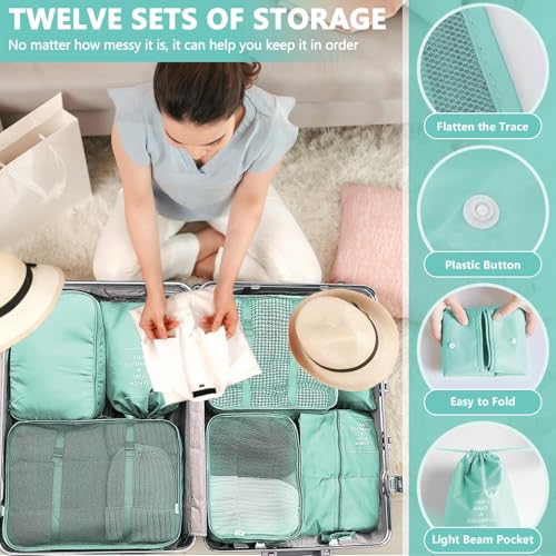Miniatura 7 de Lpaois 12 Pcs Organizador De Maletas,Cubos De Embalaje,Impermeable Organizador Maleta Viaje,Bolsas De Embalaje Para Maletas Para Ropa,Zapato,Cosméticos,Ropa Interior Azul