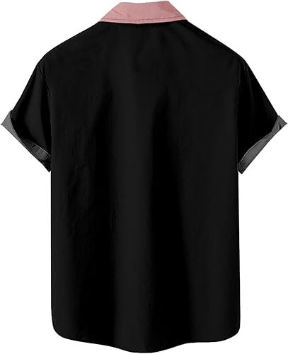 Miniatura 6 de Camisas para hombre, estilo casual, elegante, con botones, manga corta, camisas de vestir a la moda, ajuste muscular, bloque de color, ropa de verano