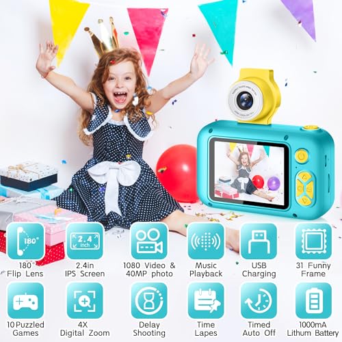 ARNSSIEN Brinquedo com câmara para crianças com lente de 180°Flip, máquina fotográfica digital para