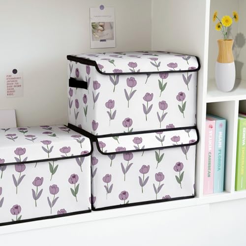 Image of Stackable Storage Bins with Lids,Closet Organizers Fabric Box for Home and Office,Blanket Clothes Organizers,Under Bed Storage Containers 3 Pack