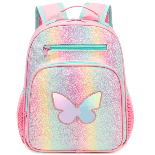 Image of Girls Backpack 5-8,Kindergarten Elementary School Kids Backpack for Girls,Lightweight Butterfly Bookbag with Chest Strap