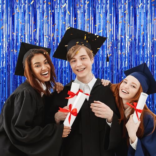 Image of 4 Pack Blue Foil Fringe Curtains Streamers Party Decorations 3.3 x 8.2 ft, Blue Tinsel Curtain Fringe Backdrop for Parties, Door Fringe Birthday Streamers, Photo Booth Backdrops, Party Decor