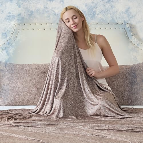 Image of CHOSHOME Cooling Blanket for Hot Sleepers - Summer Blanket Thin Soft Lightweight Breathable Double Side Enhanced Cooling for Hot Flashes, Night Sweats, Bed, Couch (Brown, 50 x 70 inches)